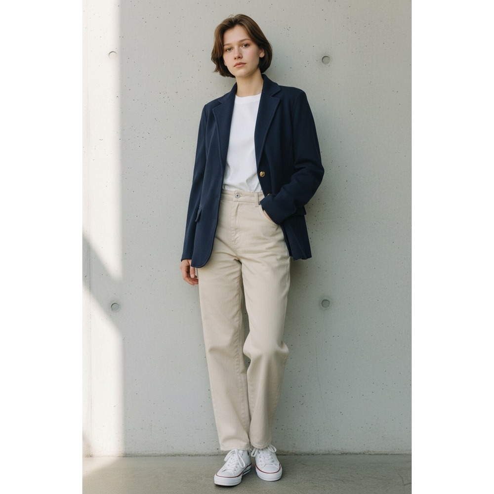 Lauren‎ Ralph Lauren Sample Knit Blazer SM Navy Blue Gold Crest Button Preppy